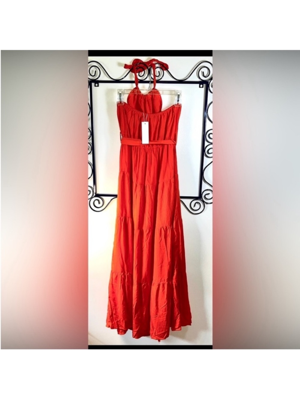 C+D+M Orange Halter Tie Tiered Maxi Dress XL - Picture 2 of 16